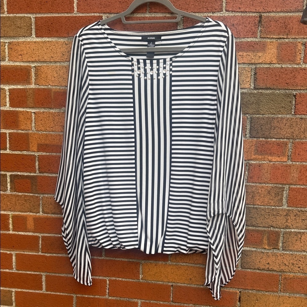 Alfani Black and White Striped Blouse